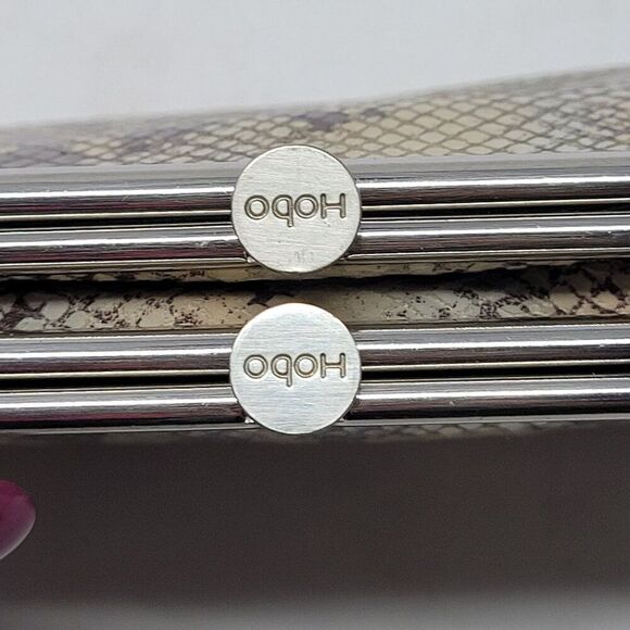 Hobo Lauren Leather Snake Clutch Wallet Frame Snap Closure Evening Bag Beige - Picture 7 of 15